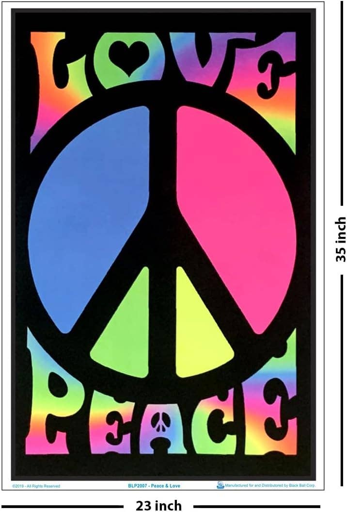 Peace & Love Retro Black Light Poster - 23" X 35": Shrinkwrapped on Cardboard