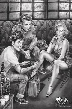 Hepburn, Monroe, Dean Poster by James Danger Harvey: Shrinkwrapped on Cardboard
