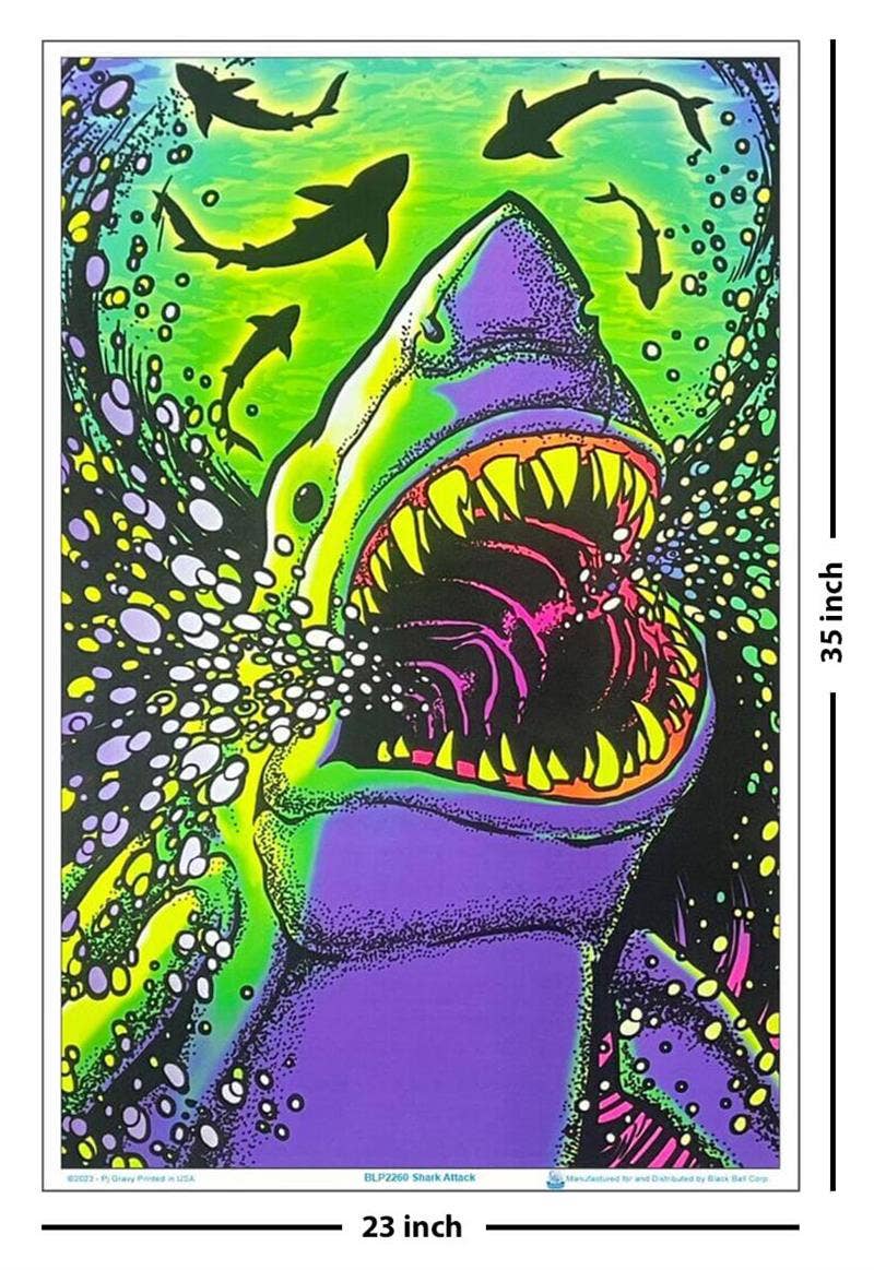 Shark Attack Blacklight Poster - 23" x 35": Shrinkwrapped on Cardboard