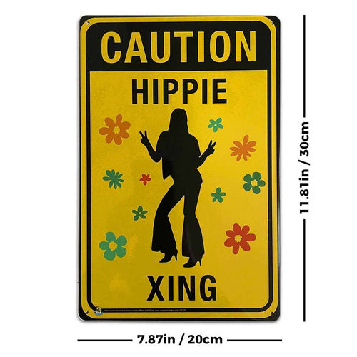 Caution Hippie Crossing Tin Sign - 20x30cm - 7.87" x 11.81"