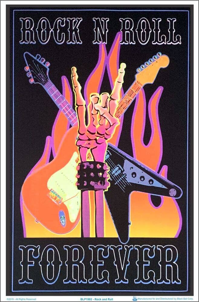 Rock N Roll Forever Black Light Poster - 23" X 35": Shrinkwrapped on Cardboard