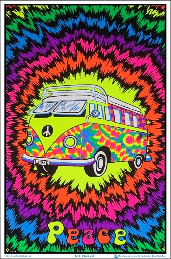 Peace Bus Blacklight Poster - 23" x 35": Shrinkwrapped on Cardboard