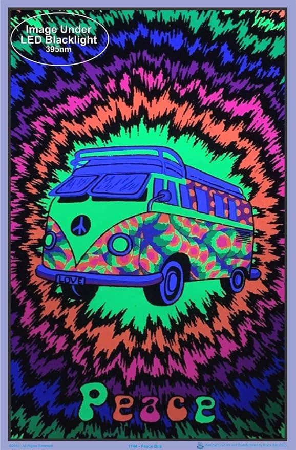 Peace Bus Blacklight Poster - 23" x 35": Shrinkwrapped on Cardboard
