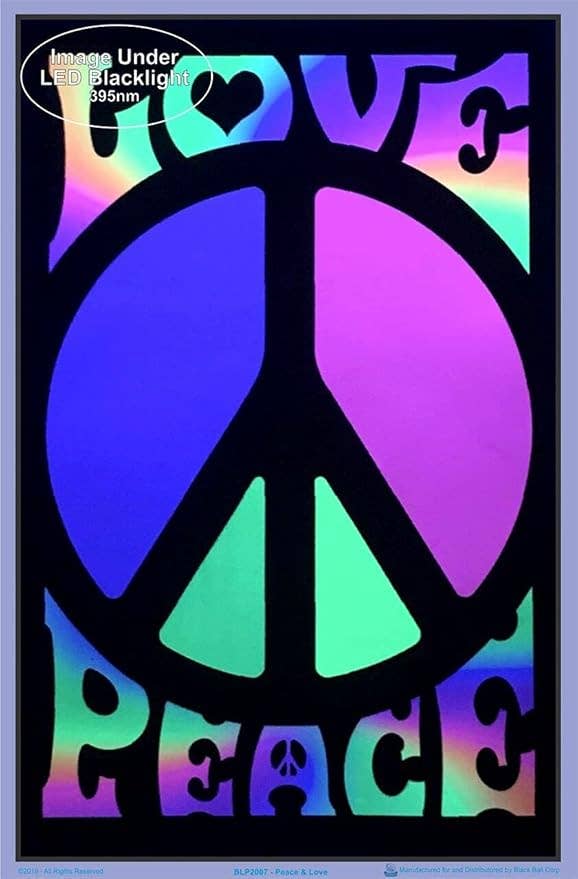 Peace & Love Retro Black Light Poster - 23" X 35": Shrinkwrapped on Cardboard