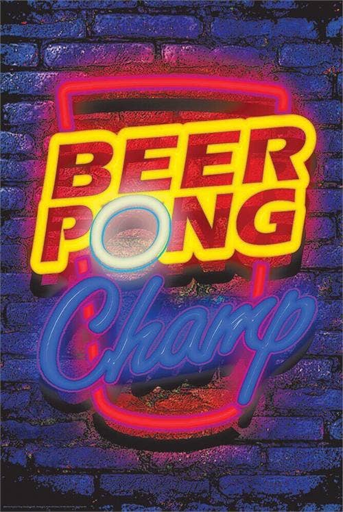 Beer Pong Neon Non-Flocked Blacklight Poster 24" x 36": Shrinkwrapped on Cardboard