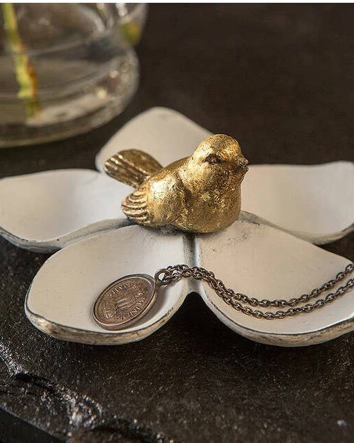 WHITE FLOWER GOLD BIRD JEWELRY SHELF