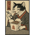 Cat with Takeout Japanese Ukiyo-e Style Poster Print: Board & Bagged