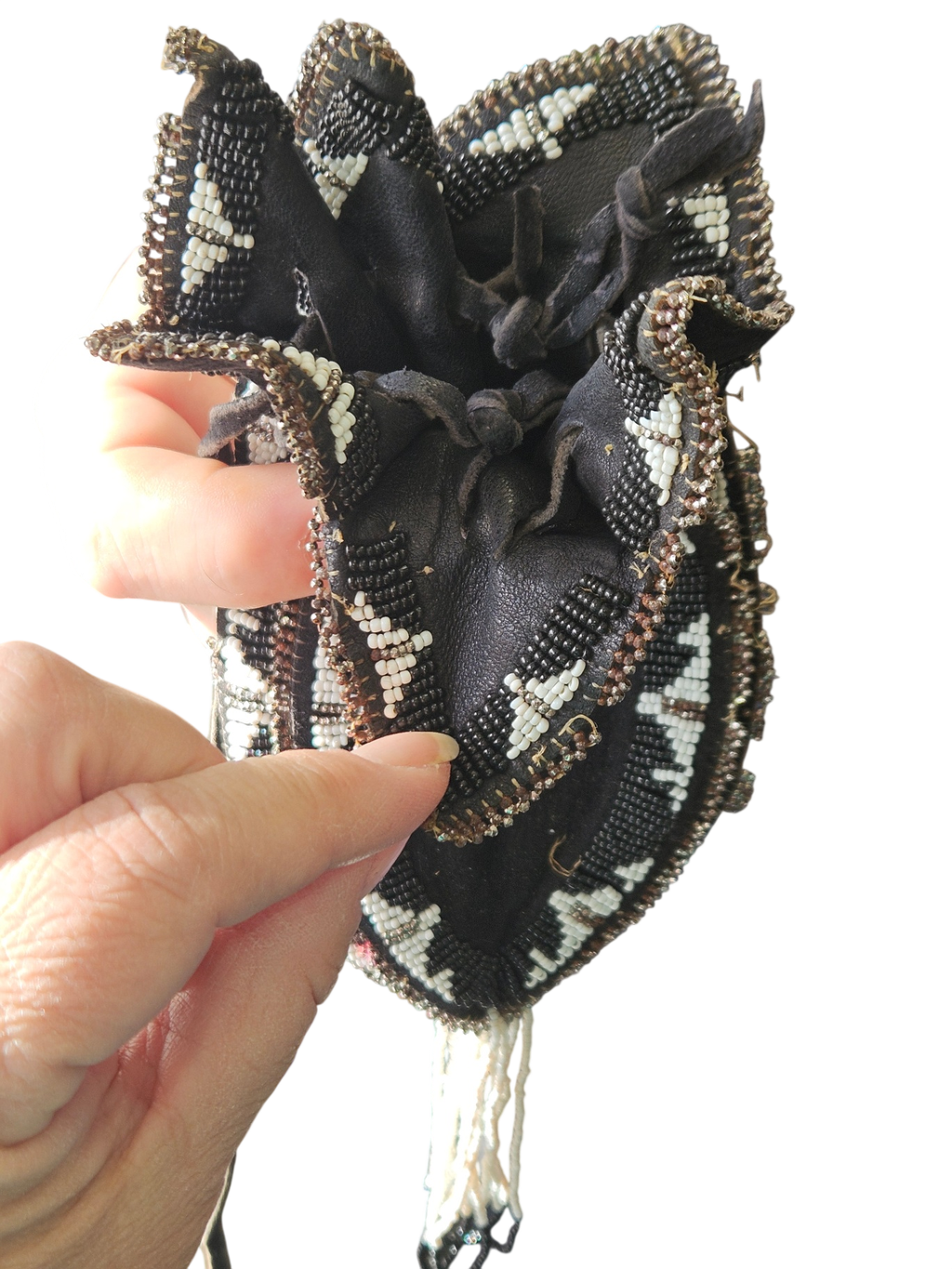 Native American Style Antique Pouch leather interior with a suede and hand-beaded exterior