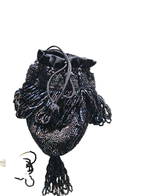 Antique Late 19th-Early 20th Cent hand-beaded reticule purse