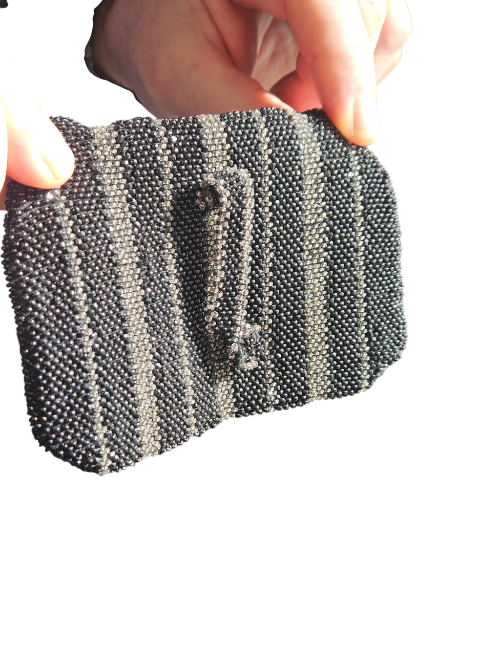 Vintage Art Deco Beaded Striped Wristlet Clutch with Envelope Closure