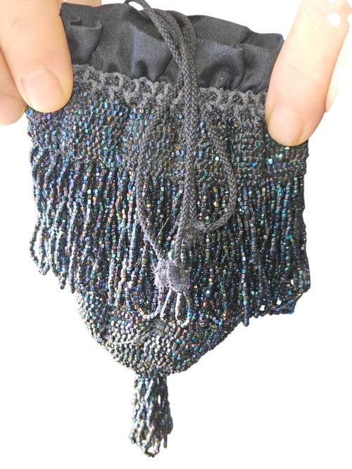 Antique Late 19th-Early 20th Cent hand-beaded reticule purse
