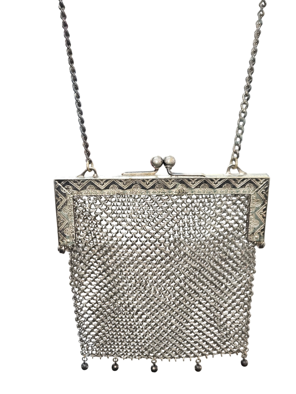 Antique Metal Mesh Stamped German Silver Late 19th-Early 20th Century Art Nouveau/Art Deco