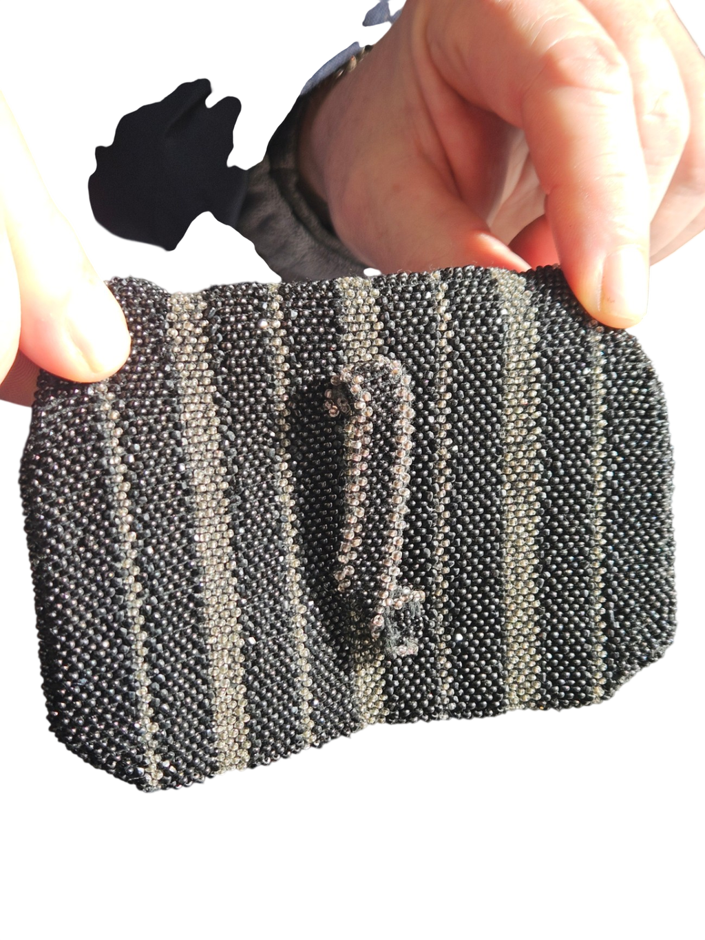 Vintage Art Deco Beaded Striped Wristlet Clutch with Envelope Closure