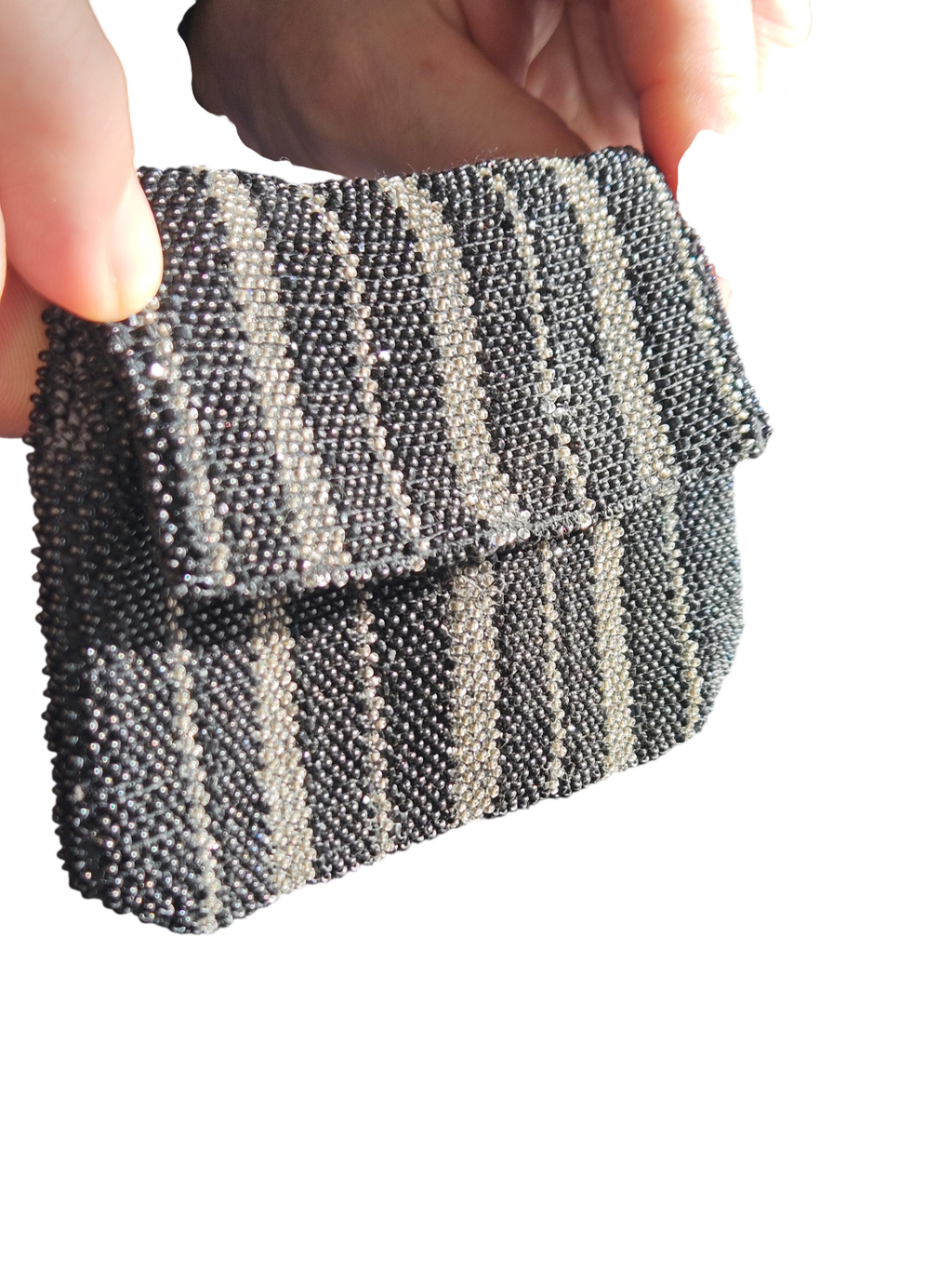 Vintage Art Deco Beaded Striped Wristlet Clutch with Envelope Closure