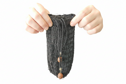 1920's Flapper Era Beaded Reticule With Walnut/wooden Toggles