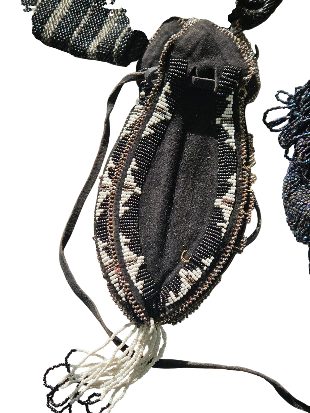 Native American Style Antique Pouch leather interior with a suede and hand-beaded exterior