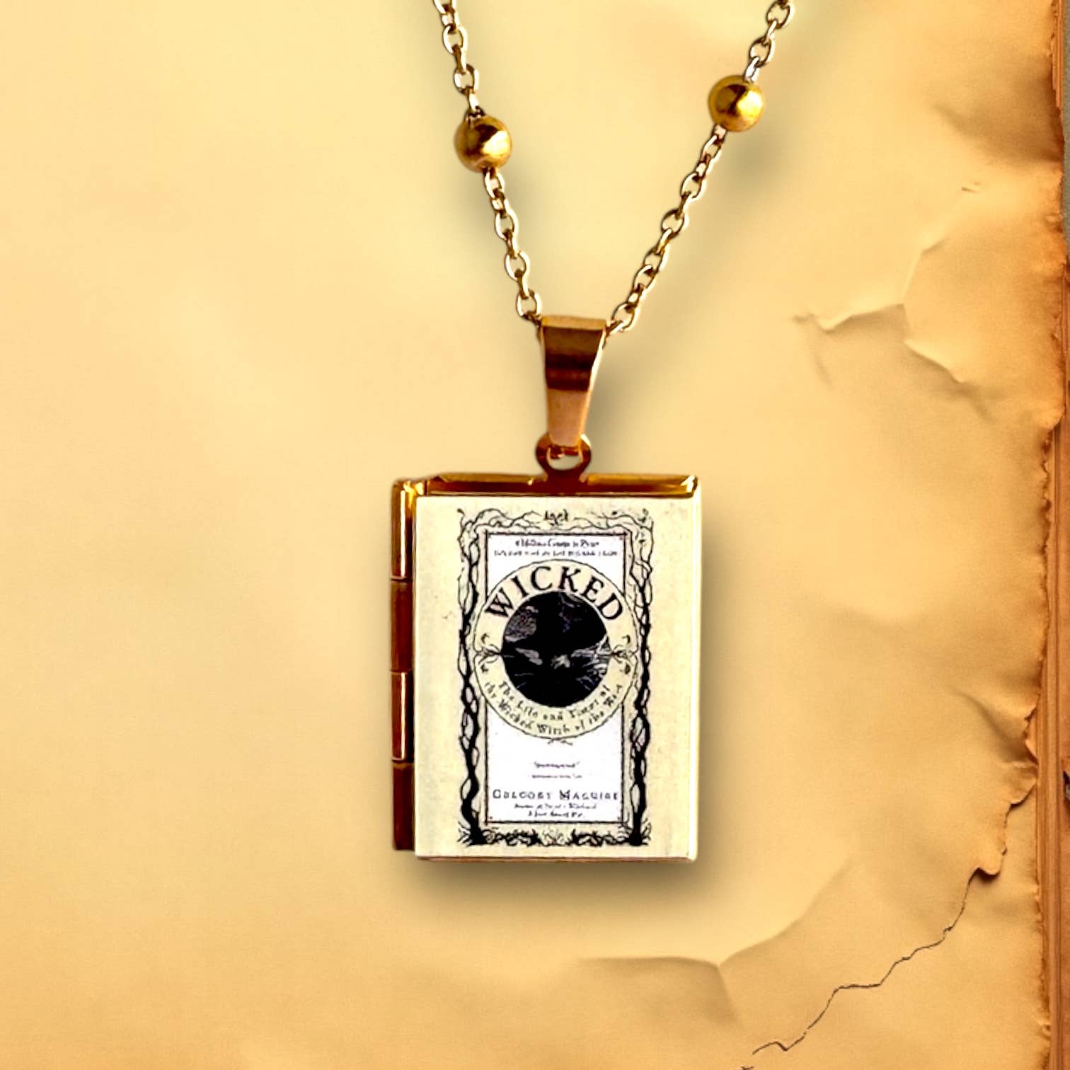 Wicked Book Locket Necklace Reader Gift: Gold Plated