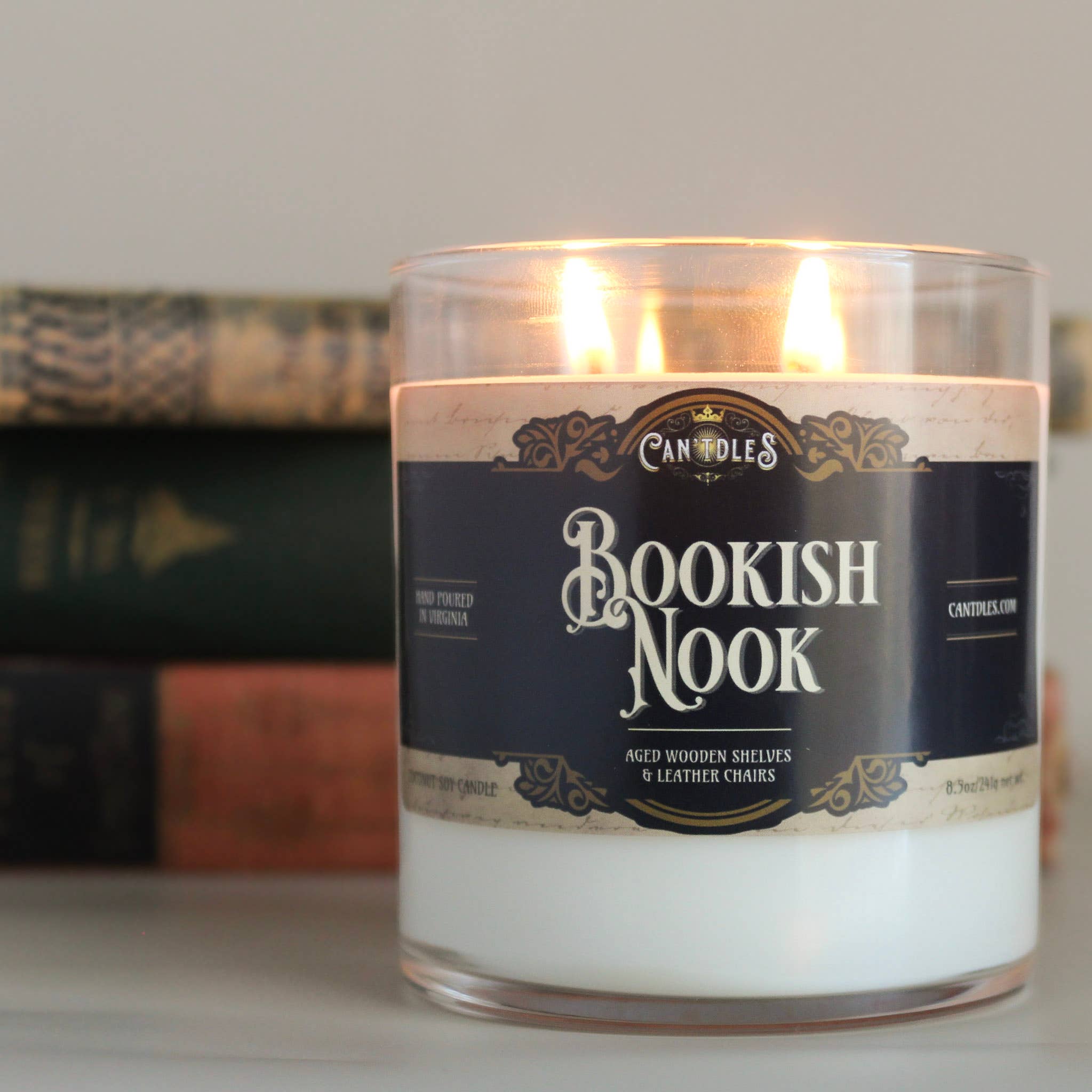 Bookish Nook | Cozy Wood & Leather Candle | Book Lover Home
