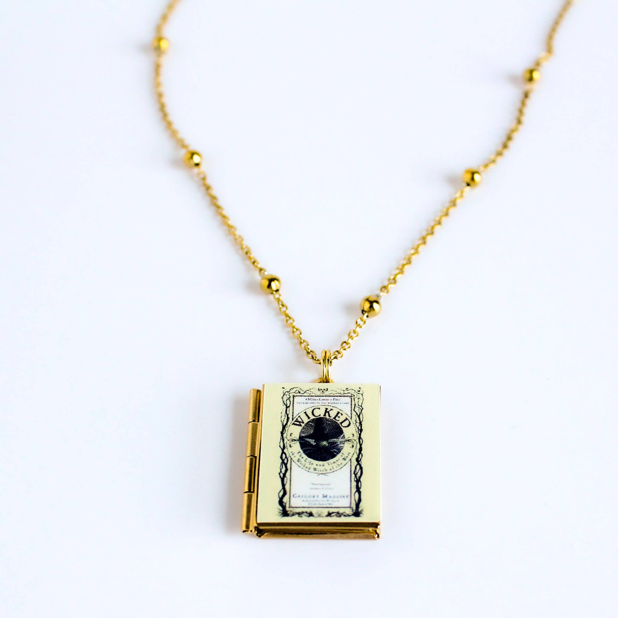 Wicked Book Locket Necklace Reader Gift: Gold Plated