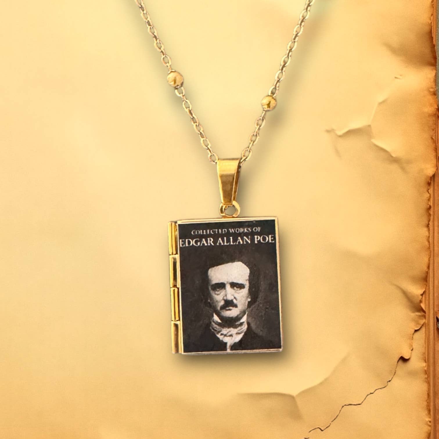 Edgar Allen Poe Gift Necklace for Readers: Gold Plated