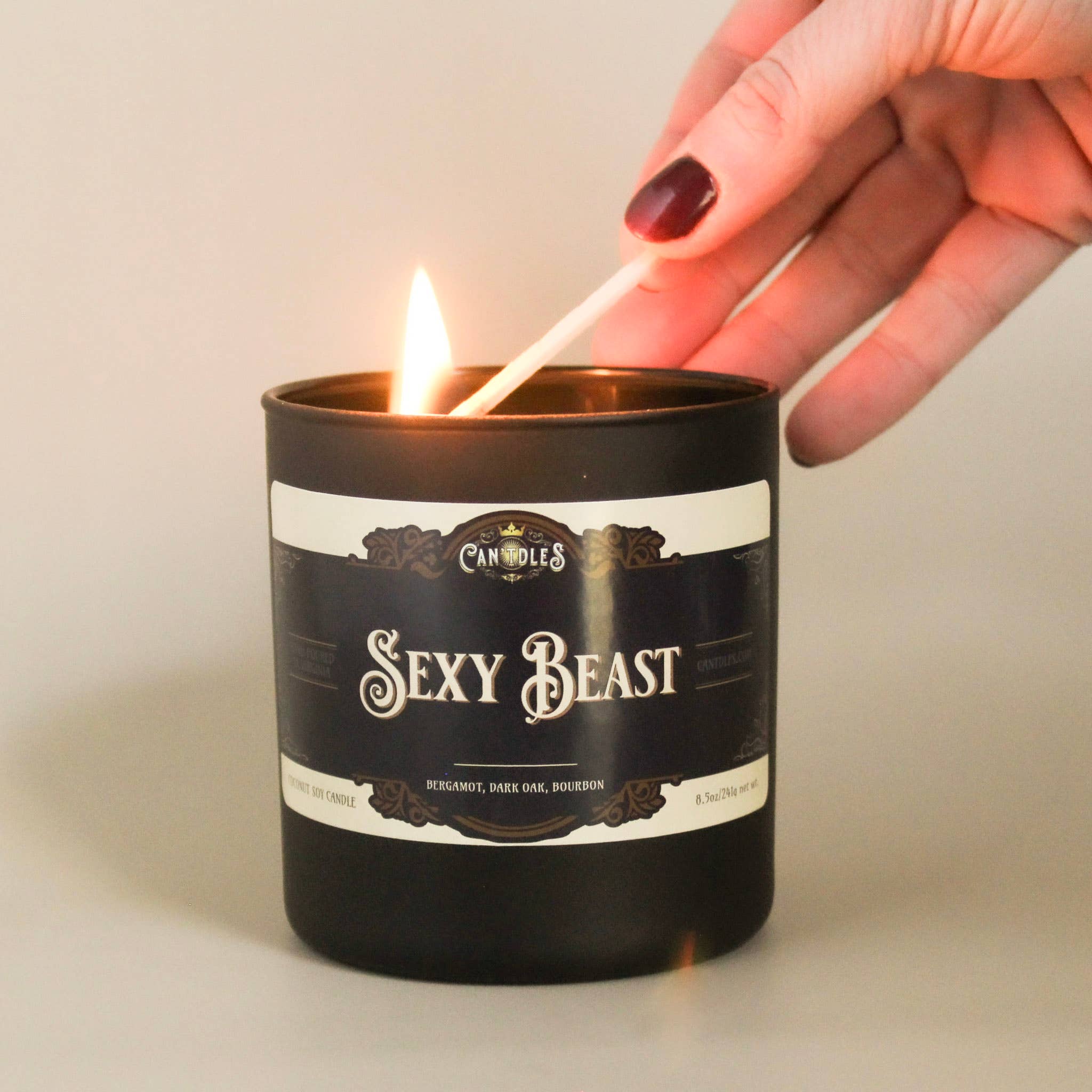 Bookish Character Candle – Sexy Beast | Dark Oak & Bourbon: Gold Metal Lid Only