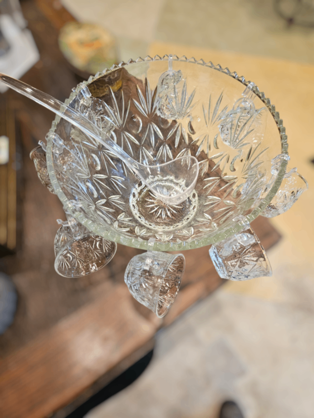 Vintage Anchor Hocking Early American Prescut (EAPC) Complete "Star of David" Punchbowl Set with Lucite Ladle