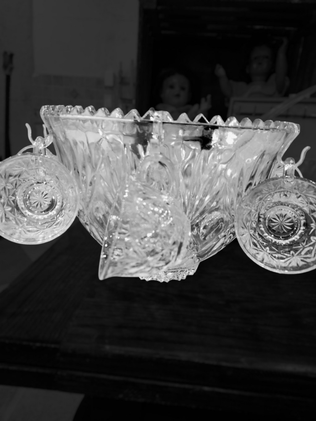 Vintage Anchor Hocking Early American Prescut (EAPC) Complete "Star of David" Punchbowl Set with Lucite Ladle