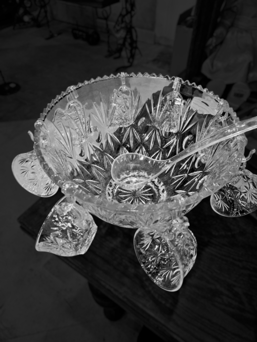 Vintage Anchor Hocking Early American Prescut (EAPC) Complete "Star of David" Punchbowl Set with Lucite Ladle