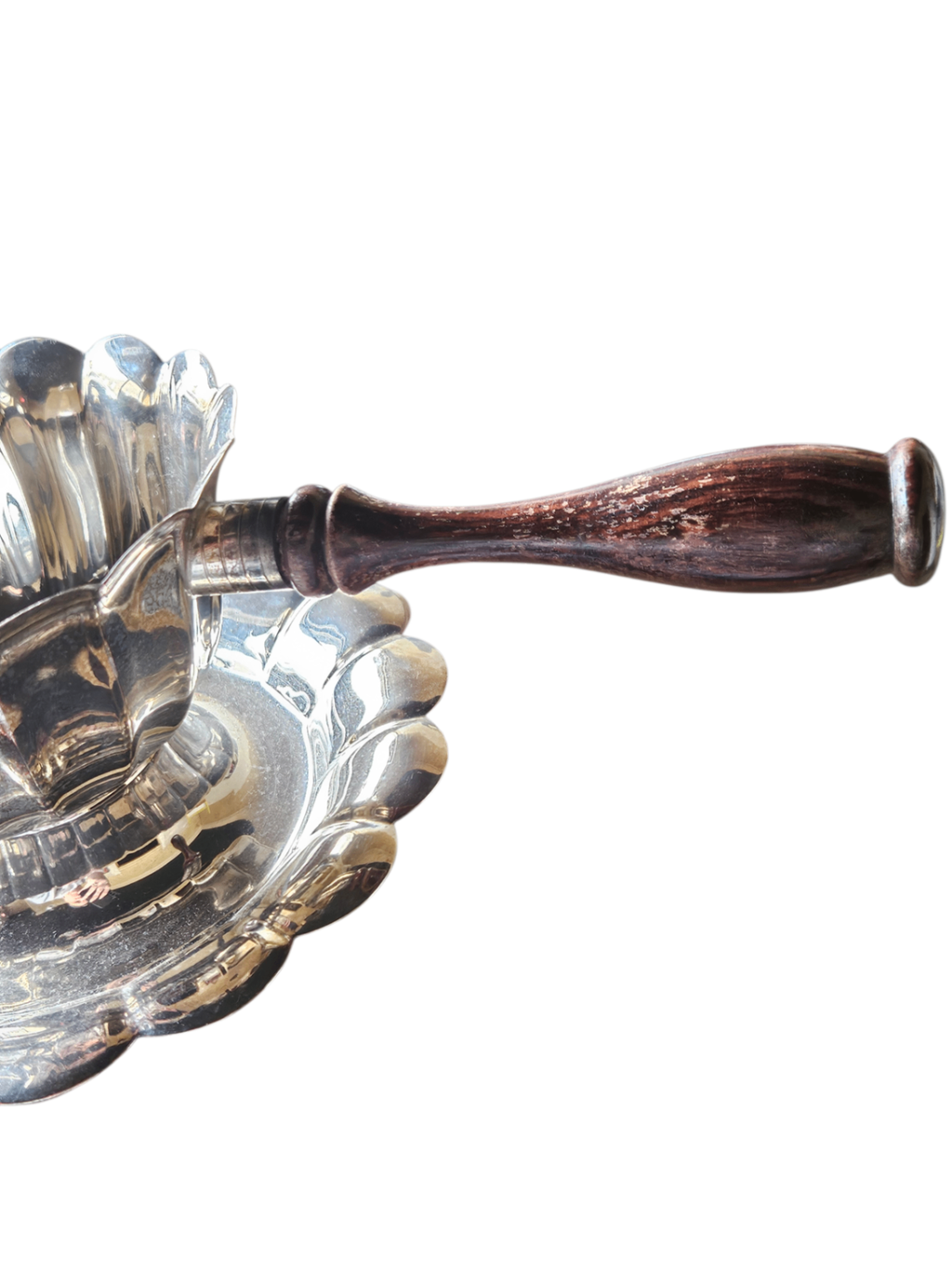 Vintage Italian Stamped Silver De Uberti Sauce Server with Cherry Wood Handle 1960s