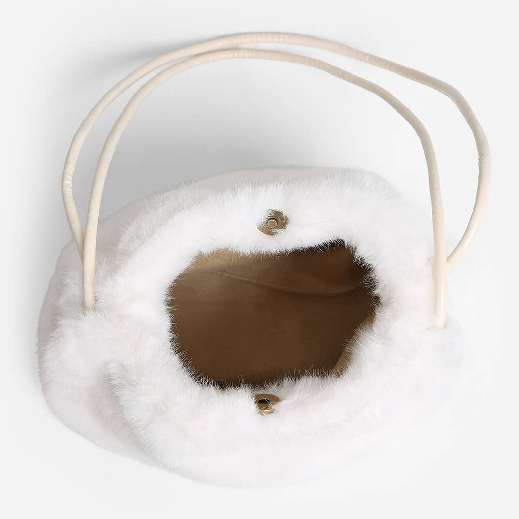 Solid Color Fuzzy Faux Fur Mini Shoulder Bag: PINK / One Size