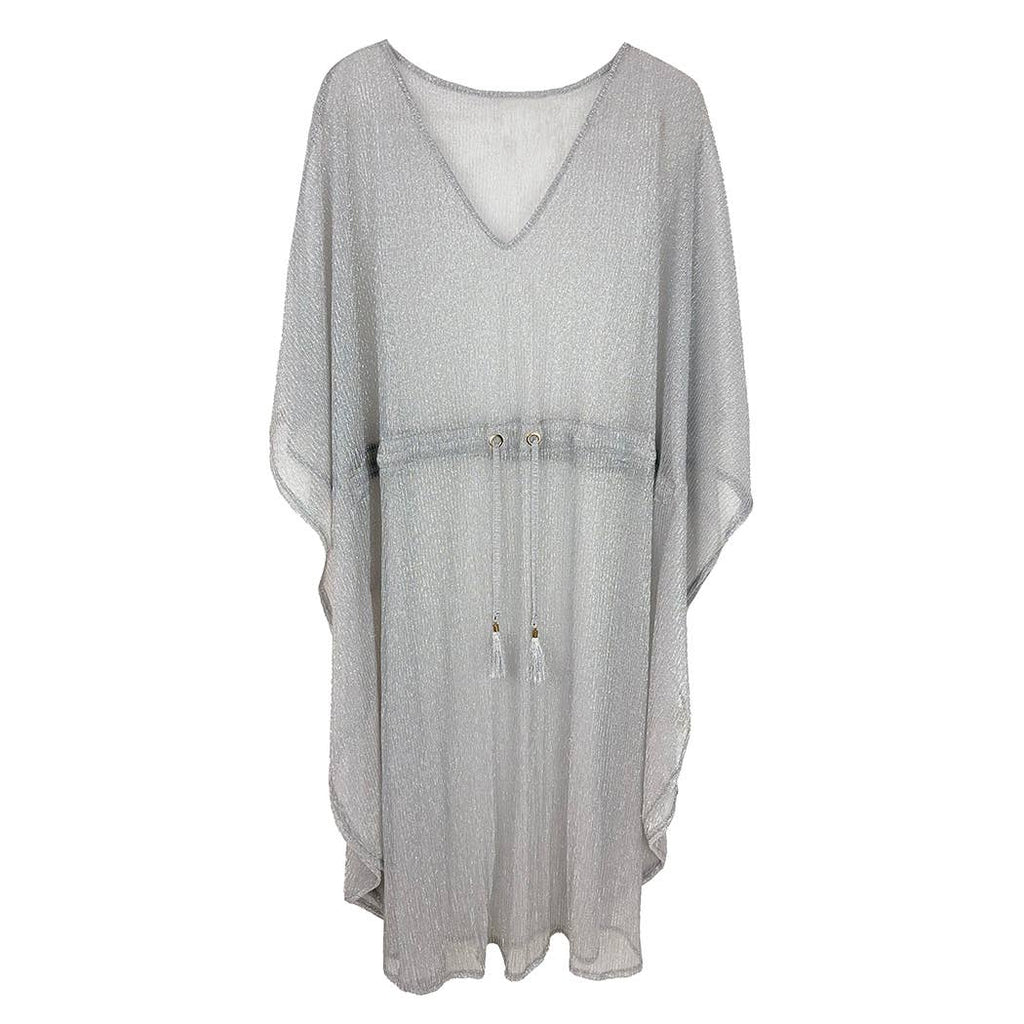 Lurex Sheer String Poncho Beach Cover-Up Dress: WHT / One Size