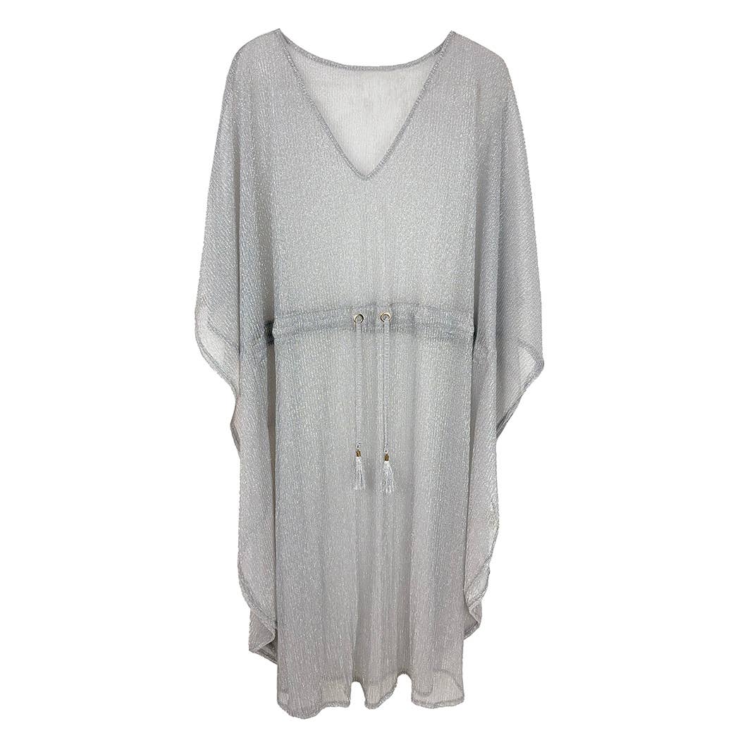 Lurex Sheer String Poncho Beach Cover-Up Dress: WHT / One Size