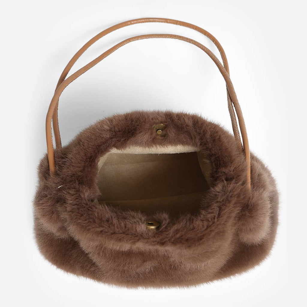 Solid Color Fuzzy Faux Fur Mini Shoulder Bag: PINK / One Size