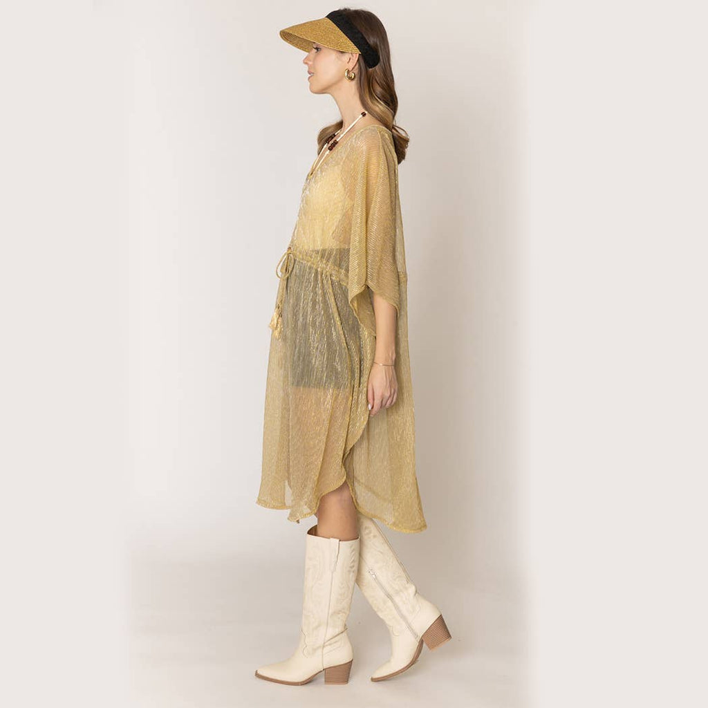 Lurex Sheer String Poncho Beach Cover-Up Dress: WHT / One Size