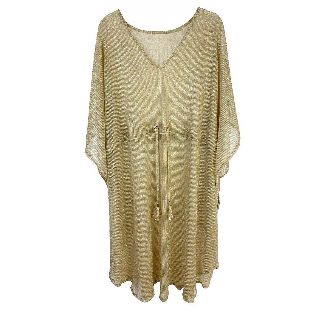 Lurex Sheer String Poncho Beach Cover-Up Dress: WHT / One Size