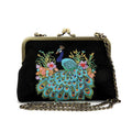 PEACOCK KISSLOCK BAG IN LINEN COTTON BLEND
