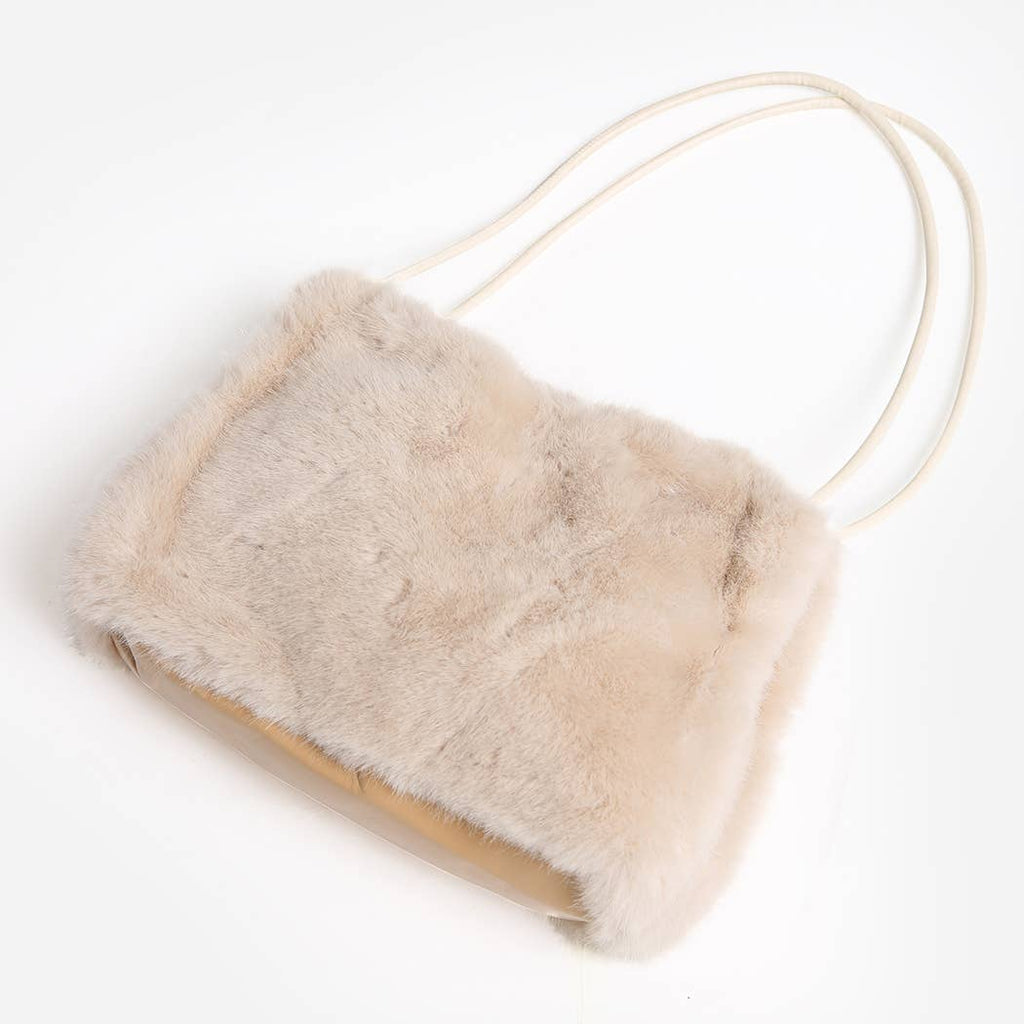 Solid Color Fuzzy Faux Fur Mini Shoulder Bag: PINK / One Size