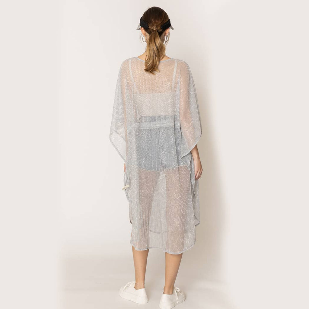 Lurex Sheer String Poncho Beach Cover-Up Dress: WHT / One Size