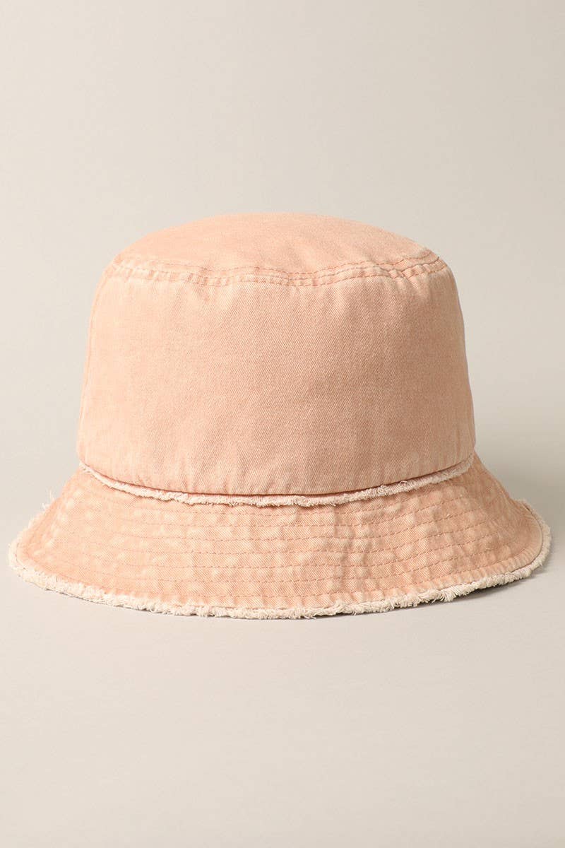 Frayed Canvas Cotton Denim Bucket Hat: NAVY / One Size