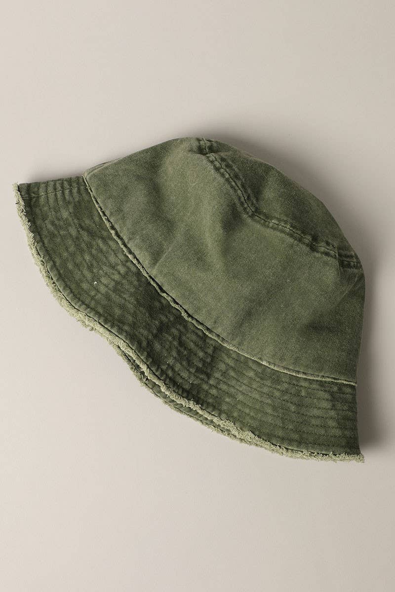 Frayed Canvas Cotton Denim Bucket Hat: WHITE / One Size