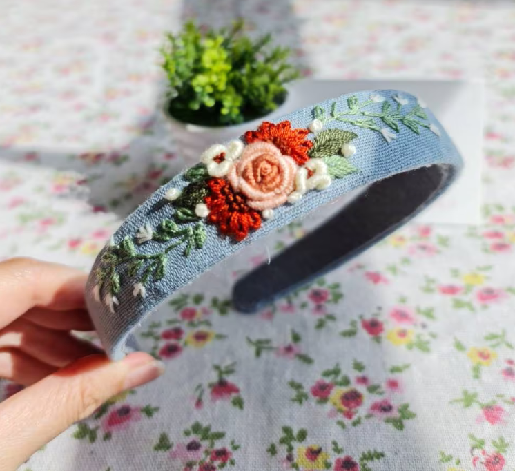 Floral Embroidered Headband, Collection Elena ✅: 6. Ivory Roses
