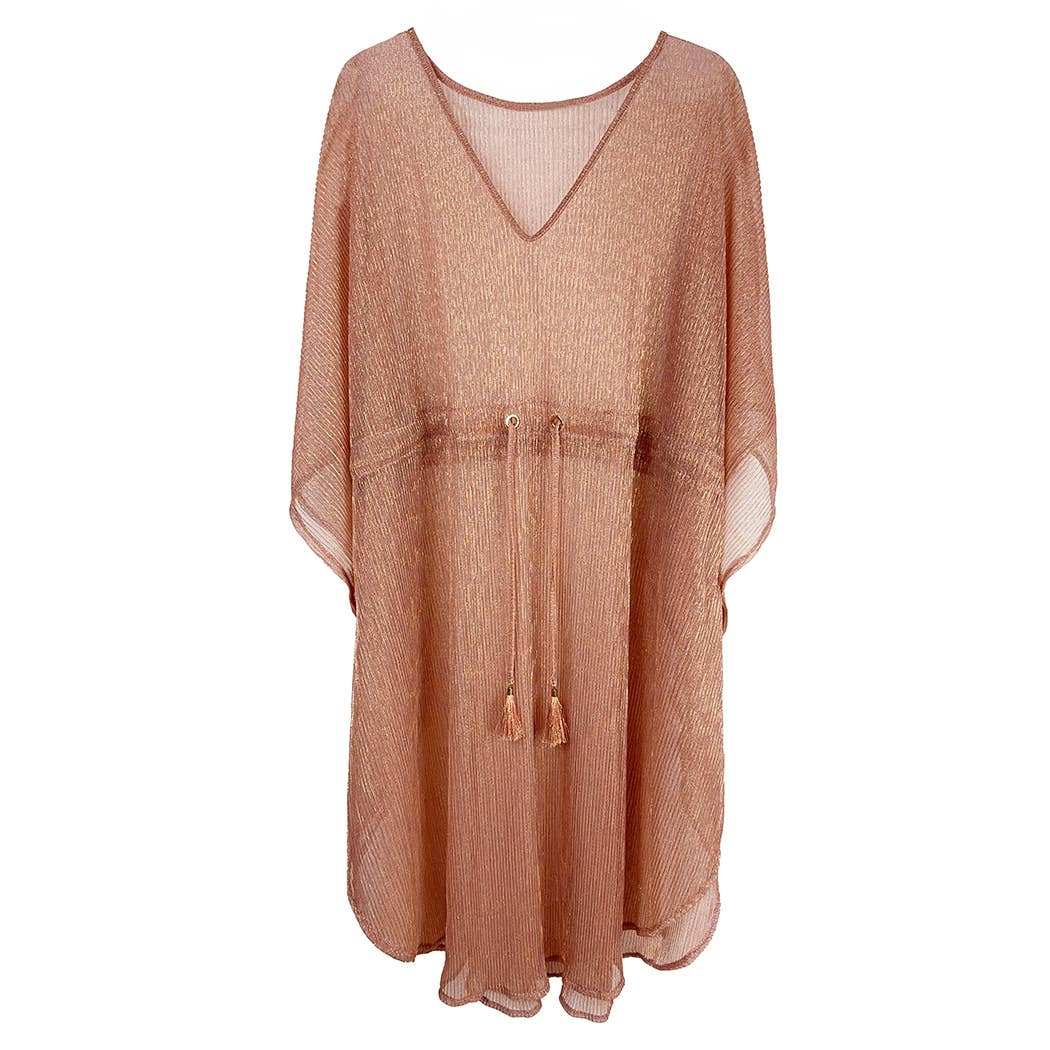 Lurex Sheer String Poncho Beach Cover-Up Dress: WHT / One Size