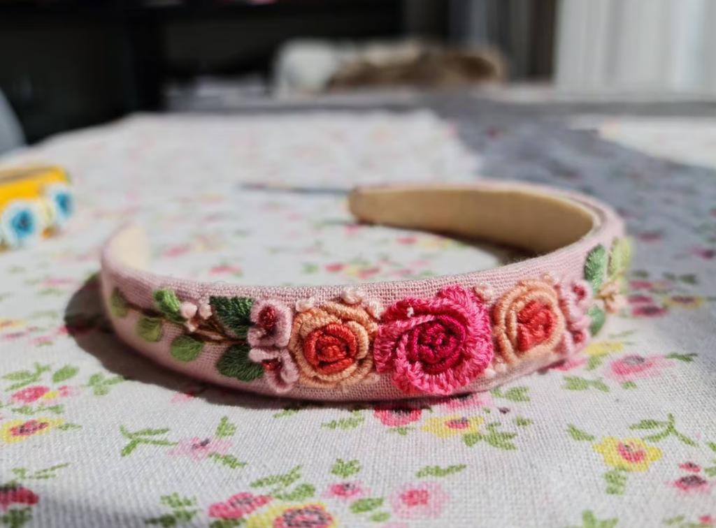 Floral Embroidered Headband, Collection Elena ✅: 2. Brown Flower