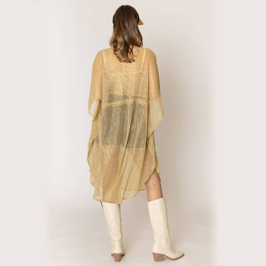 Lurex Sheer String Poncho Beach Cover-Up Dress: WHT / One Size