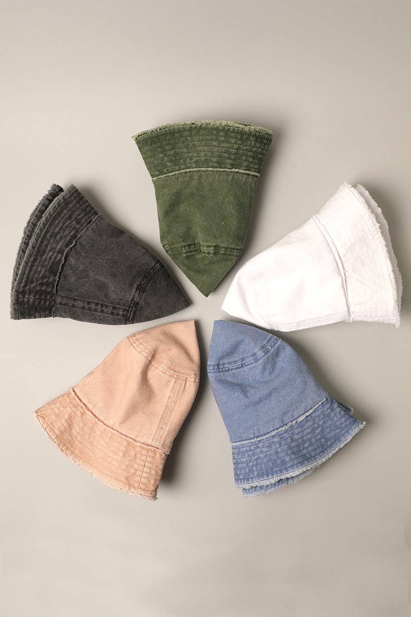 Frayed Canvas Cotton Denim Bucket Hat: NAVY / One Size