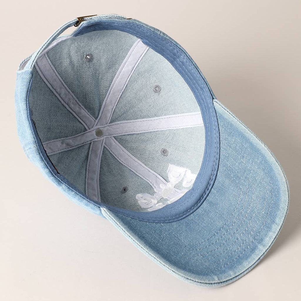 Dog Pop Letter Graphic Embroidery Denim Cap: DARK DENIM / ONE SIZE