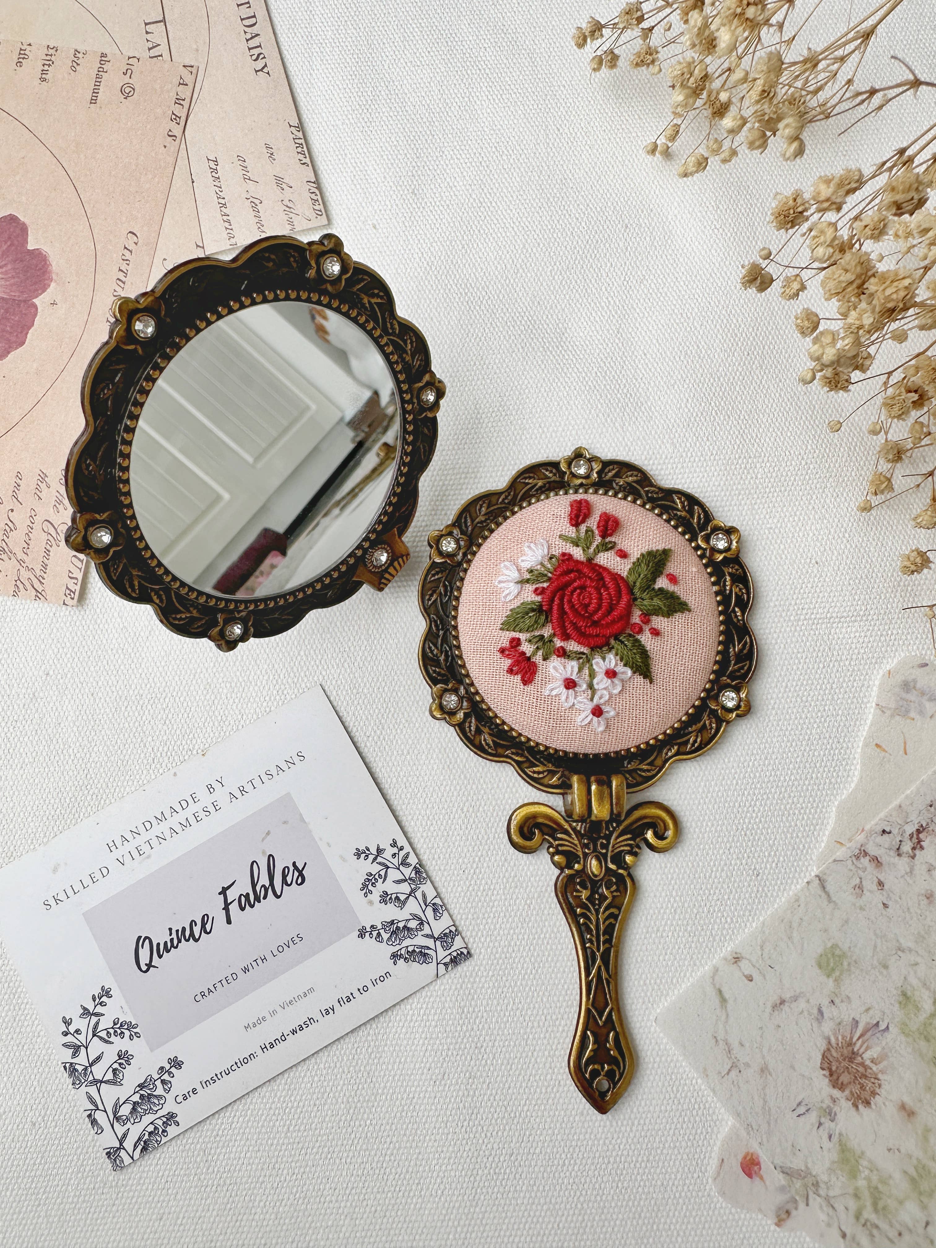 Floral Embroidered Round Folding Mirror, Collection Aura✅: 2. Green