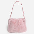 Solid Color Fuzzy Faux Fur Mini Shoulder Bag: PINK / One Size