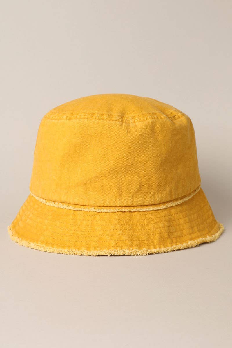 Frayed Canvas Cotton Denim Bucket Hat: DENIMBLUE / One Size