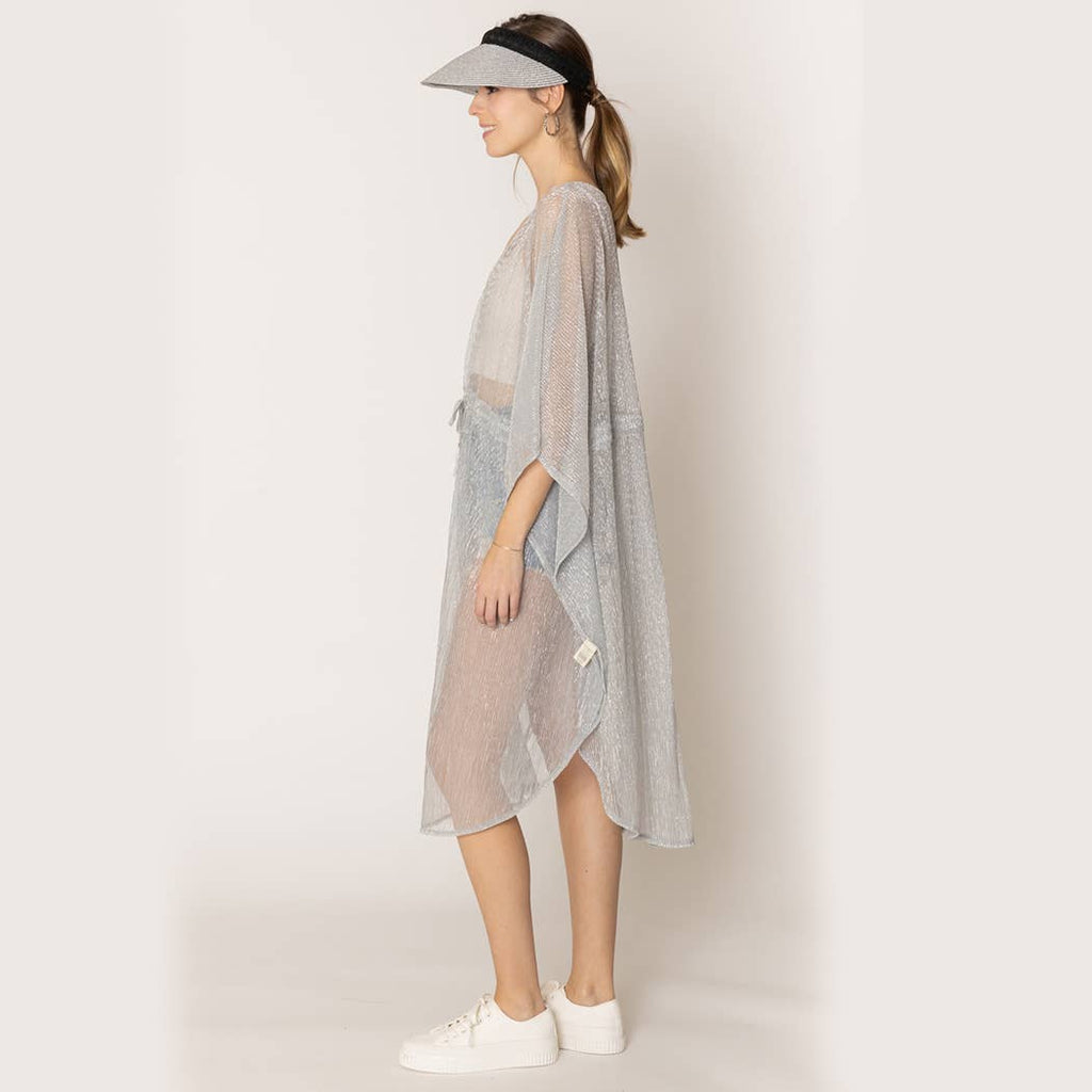 Lurex Sheer String Poncho Beach Cover-Up Dress: WHT / One Size